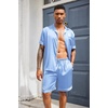 image:imageEkouaer Mens Silk Satin Pajamas Set Short Sleeve Button Up Lounge Pjs SetLight Blue