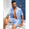 image:imageEkouaer Mens Silk Satin Pajamas Set Short Sleeve Button Up Lounge Pjs SetLight Blue