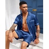 image:imageEkouaer Mens Silk Satin Pajamas Set Short Sleeve Button Up Lounge Pjs SetNavy Blue