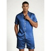 image:imageEkouaer Mens Silk Satin Pajamas Set Short Sleeve Button Up Lounge Pjs SetNavy Blue
