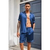 image:imageEkouaer Mens Silk Satin Pajamas Set Short Sleeve Button Up Lounge Pjs SetNavy Blue