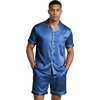 image:imageEkouaer Mens Silk Satin Pajamas Set Short Sleeve Button Up Lounge Pjs SetNavy Blue