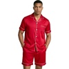 image:imageEkouaer Mens Silk Satin Pajamas Set Short Sleeve Button Up Lounge Pjs SetRed