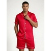 image:imageEkouaer Mens Silk Satin Pajamas Set Short Sleeve Button Up Lounge Pjs SetRed