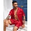 image:imageEkouaer Mens Silk Satin Pajamas Set Short Sleeve Button Up Lounge Pjs SetRed