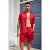 image:imageEkouaer Mens Silk Satin Pajamas Set Short Sleeve Button Up Lounge Pjs SetRed