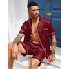 image:imageEkouaer Mens Silk Satin Pajamas Set Short Sleeve Button Up Lounge Pjs SetRed Diamond Pattern