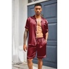 image:imageEkouaer Mens Silk Satin Pajamas Set Short Sleeve Button Up Lounge Pjs SetRed Diamond Pattern