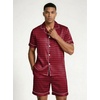 image:imageEkouaer Mens Silk Satin Pajamas Set Short Sleeve Button Up Lounge Pjs SetRed Diamond Pattern