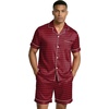 image:imageEkouaer Mens Silk Satin Pajamas Set Short Sleeve Button Up Lounge Pjs SetRed Diamond Pattern