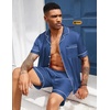 image:imageEkouaer Mens Silk Satin Pajamas Set Short Sleeve Button Up Lounge Pjs SetSlate Blue