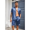 image:imageEkouaer Mens Silk Satin Pajamas Set Short Sleeve Button Up Lounge Pjs SetSlate Blue