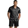 image:imageEkouaer Mens Silk Satin Pajamas Set Short Sleeve Button Up Lounge Pjs SetSolid Black