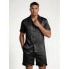 image:imageEkouaer Mens Silk Satin Pajamas Set Short Sleeve Button Up Lounge Pjs SetSolid Black