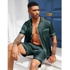 image:imageEkouaer Mens Silk Satin Pajamas Set Short Sleeve Button Up Lounge Pjs SetTeal