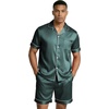 image:imageEkouaer Mens Silk Satin Pajamas Set Short Sleeve Button Up Lounge Pjs SetTeal