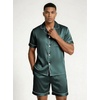 image:imageEkouaer Mens Silk Satin Pajamas Set Short Sleeve Button Up Lounge Pjs SetTeal