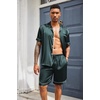 image:imageEkouaer Mens Silk Satin Pajamas Set Short Sleeve Button Up Lounge Pjs SetTeal