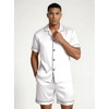 image:imageEkouaer Mens Silk Satin Pajamas Set Short Sleeve Button Up Lounge Pjs SetWhite
