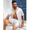 image:imageEkouaer Mens Silk Satin Pajamas Set Short Sleeve Button Up Lounge Pjs SetWhite