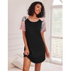 image:imageEkouaer Nightgowns for Women Short Sleeve Sleep Shirts Raglan Night ShirtBlack Pink Floral