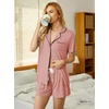 image:imageEkouaer Pajamas Set for Women Short Sleeve Sleepwear Button Down Pj XSXXXLDark Pink