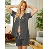 image:imageEkouaer Pajamas Set for Women Short Sleeve Sleepwear Button Down Pj XSXXXLDeep Flower Gray