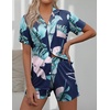 image:imageEkouaer Pajamas Set for Women Short Sleeve Sleepwear Button Down Pj XSXXXLNavy Leaves