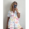 image:imageEkouaer Pajamas Set for Women Short Sleeve Sleepwear Button Down Pj XSXXXLWhite With Colorful Bows