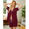 image:imageEkouaer Pajamas Set for Women Short Sleeve Sleepwear Button Down Pj XSXXXLWine Red
