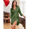 image:imageEkouaer Silk Nightgowns for Women 34 Sleeve Button Down Sleep ShirtsArmy Green