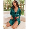 image:imageEkouaer Silk Nightgowns for Women 34 Sleeve Button Down Sleep ShirtsBlue Green