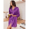 image:imageEkouaer Silk Nightgowns for Women 34 Sleeve Button Down Sleep ShirtsPurple