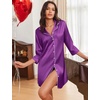 image:imageEkouaer Silk Nightgowns for Women 34 Sleeve Button Down Sleep ShirtsPurple
