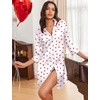 image:imageEkouaer Silk Nightgowns for Women 34 Sleeve Button Down Sleep ShirtsWhite Red Hearts