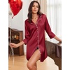 image:imageEkouaer Silk Nightgowns for Women 34 Sleeve Button Down Sleep ShirtsWine Red