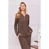 image:imageEkouaer Womens 2 Piece Lounge Set Long Sleeve Knit Ribbed Pajama SetsBrown