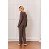 image:imageEkouaer Womens 2 Piece Lounge Set Long Sleeve Knit Ribbed Pajama SetsBrown