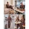 image:imageEkouaer Womens 2 Piece Lounge Set Long Sleeve Knit Ribbed Pajama SetsBrown