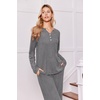 image:imageEkouaer Womens 2 Piece Lounge Set Long Sleeve Knit Ribbed Pajama SetsDark Gray