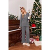 image:imageEkouaer Womens 2 Piece Lounge Set Long Sleeve Knit Ribbed Pajama SetsDark Gray