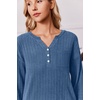 image:imageEkouaer Womens 2 Piece Lounge Set Long Sleeve Knit Ribbed Pajama SetsGray Blue