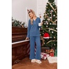 image:imageEkouaer Womens 2 Piece Lounge Set Long Sleeve Knit Ribbed Pajama SetsGray Blue