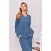 image:imageEkouaer Womens 2 Piece Lounge Set Long Sleeve Knit Ribbed Pajama SetsGray Blue