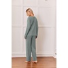 image:imageEkouaer Womens 2 Piece Lounge Set Long Sleeve Knit Ribbed Pajama SetsGray Green