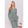 image:imageEkouaer Womens 2 Piece Lounge Set Long Sleeve Knit Ribbed Pajama SetsGray Green