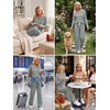image:imageEkouaer Womens 2 Piece Lounge Set Long Sleeve Knit Ribbed Pajama SetsGray Green