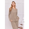 image:imageEkouaer Womens 2 Piece Lounge Set Long Sleeve Knit Ribbed Pajama SetsKhaki