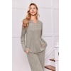 image:imageEkouaer Womens 2 Piece Lounge Set Long Sleeve Knit Ribbed Pajama SetsMoon Gray