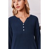 image:imageEkouaer Womens 2 Piece Lounge Set Long Sleeve Knit Ribbed Pajama SetsNavy Blue